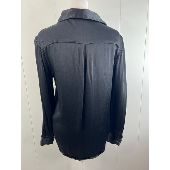 Bardot Lena Satin Shirt Blouse Long Sleeve In Black Size Medium - Picture 3 of 6